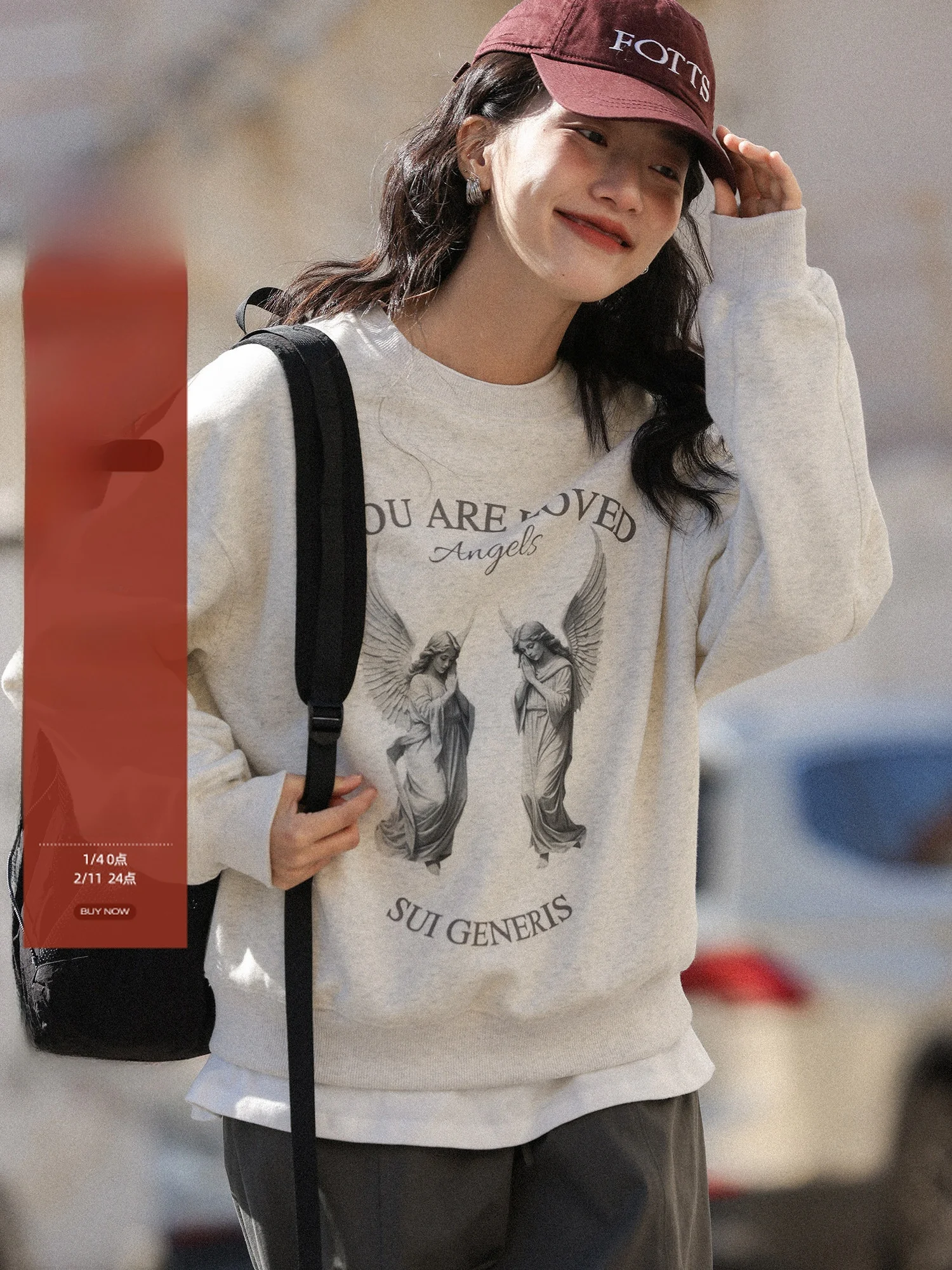 

Angel Print round Ne Thiened Hoodl Sweatirt Women's Spring Winter Korean Sle Versatile Comfortable Lazy Sle Top