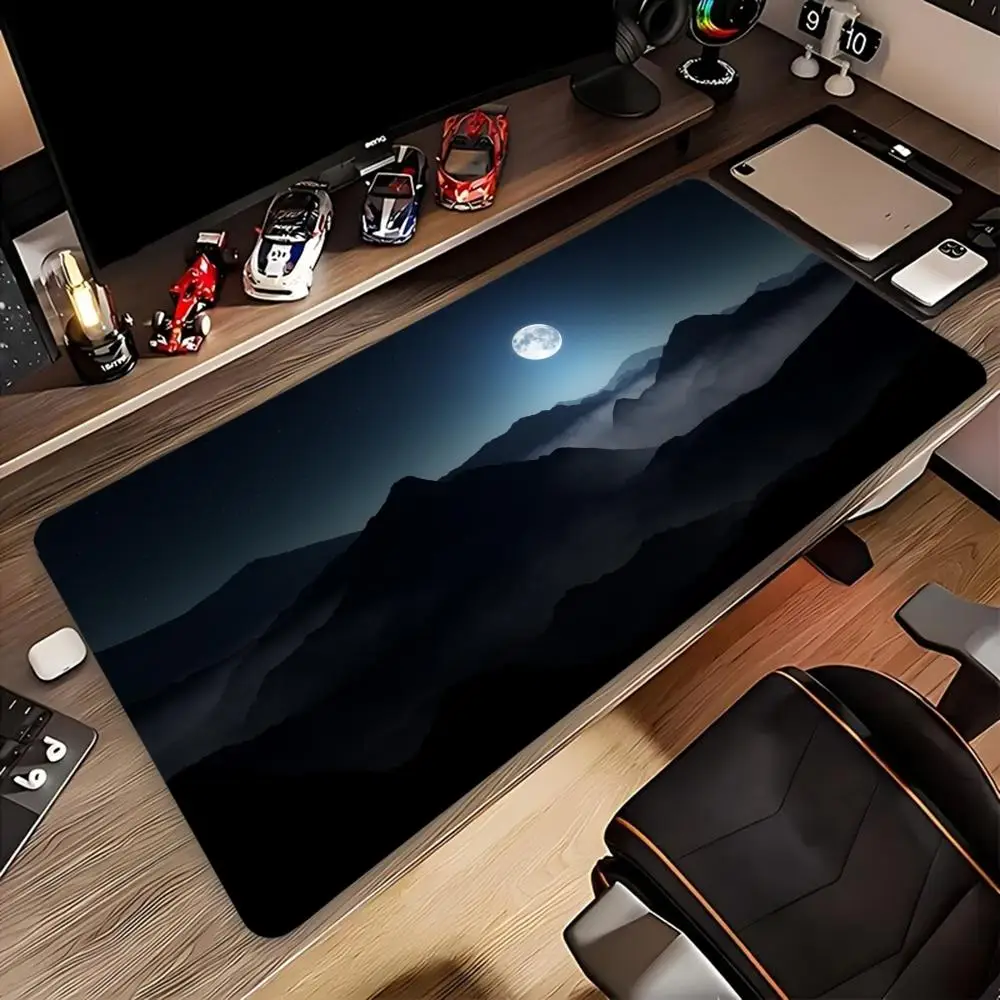 Night View Moon Landscape Mouse Pad, Large Stitched Edge Mouse Pad, XXL Keyboard Pad, Desk Accessories, Perfect for Home Office