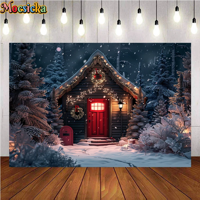 Mocsicka Winter Christmas Photography Background Warm Cabin Decoration Holiday Party Family Portrait Photo Backdrops Studio