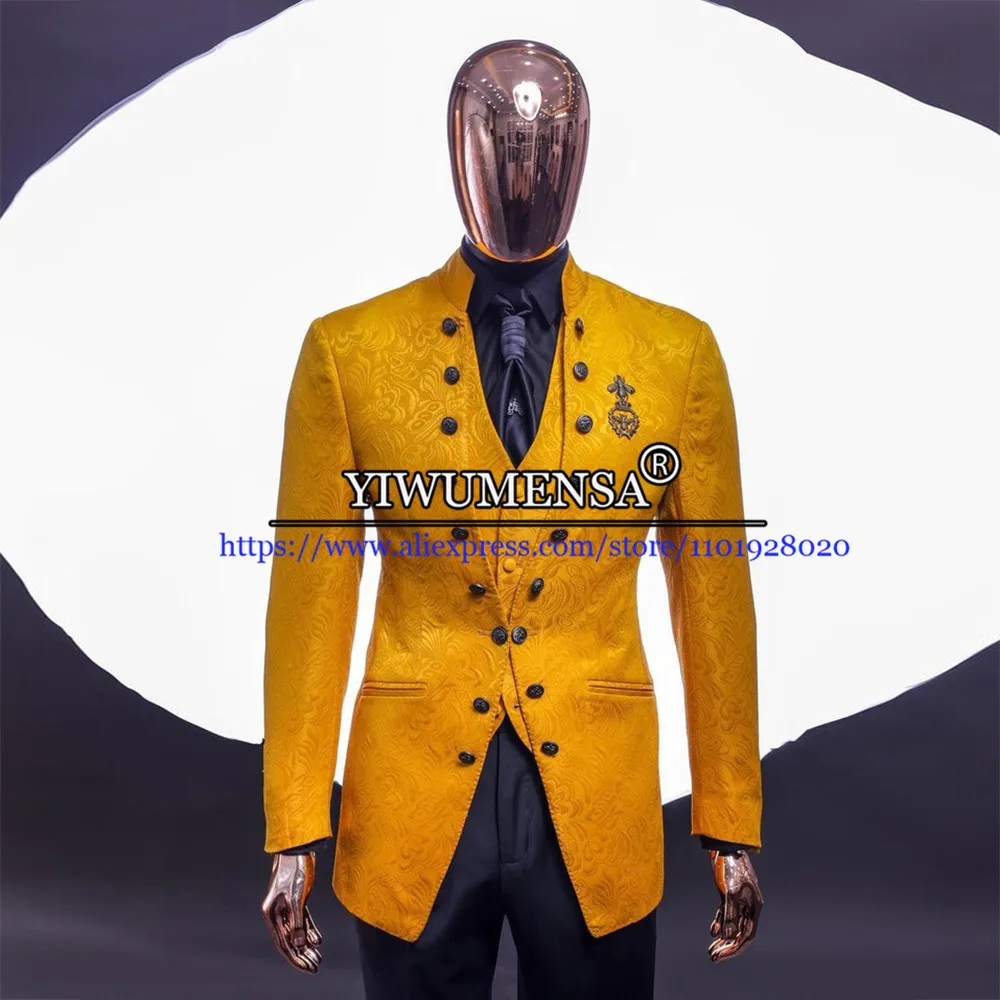 

Luxury Men Suit Jacquard Satin Double Breasted Design Formal Wedding Custom Made 3 Pieces (Jacket+West+Pants ) Grooms Tuxedo