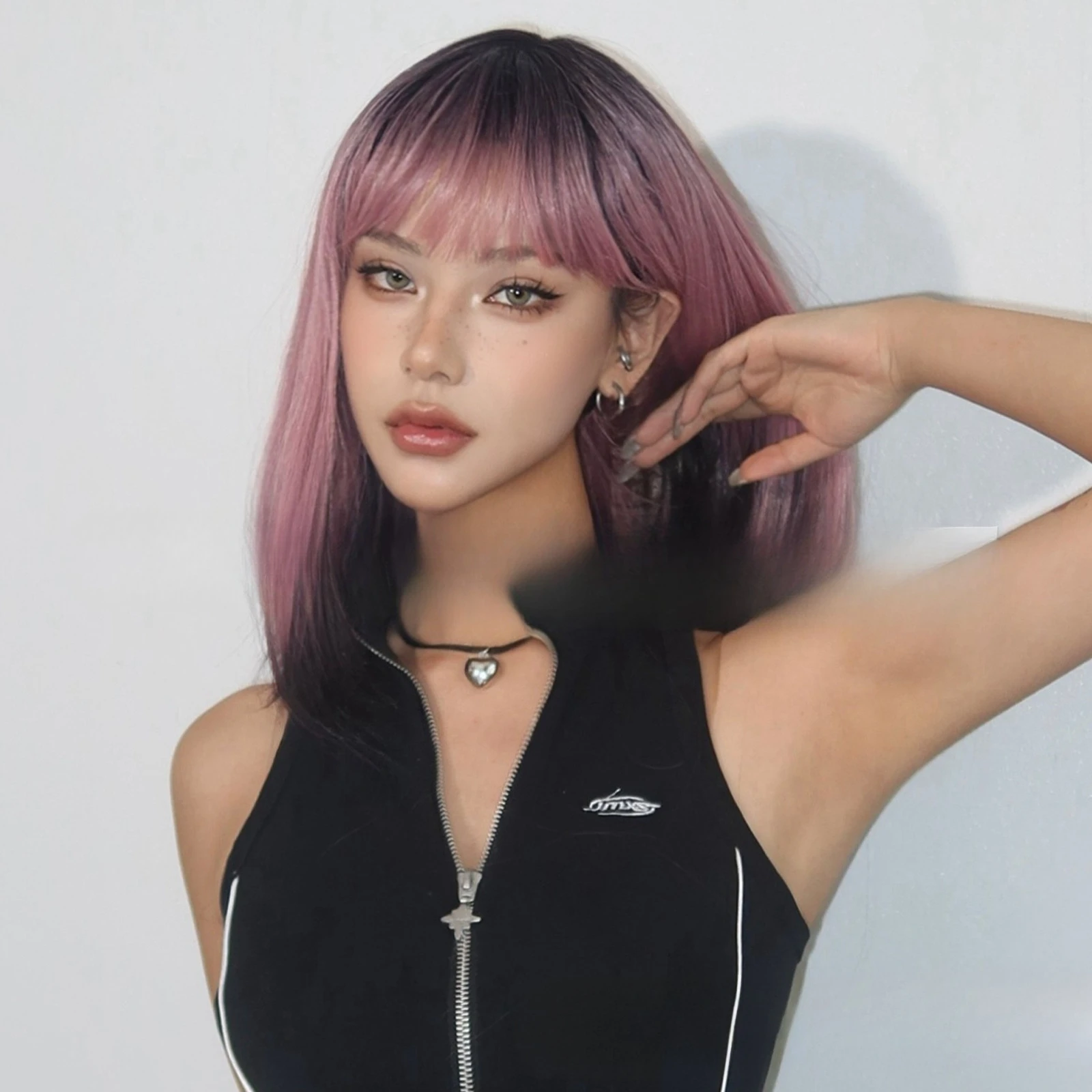 شعر مستعار جديد غطاء رأس كامل تشى الانفجارات مسحوق أسود تغيير تدريجي بوبو الكتف شعر مستعار مستقيم