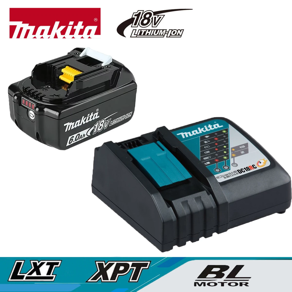 

100% Original 18V 6000mAh Makita Rechargeable Power Tool Battery, Replaceable LED Lithium-ion, LXT BL1860B BL1860BL1850 BL1830