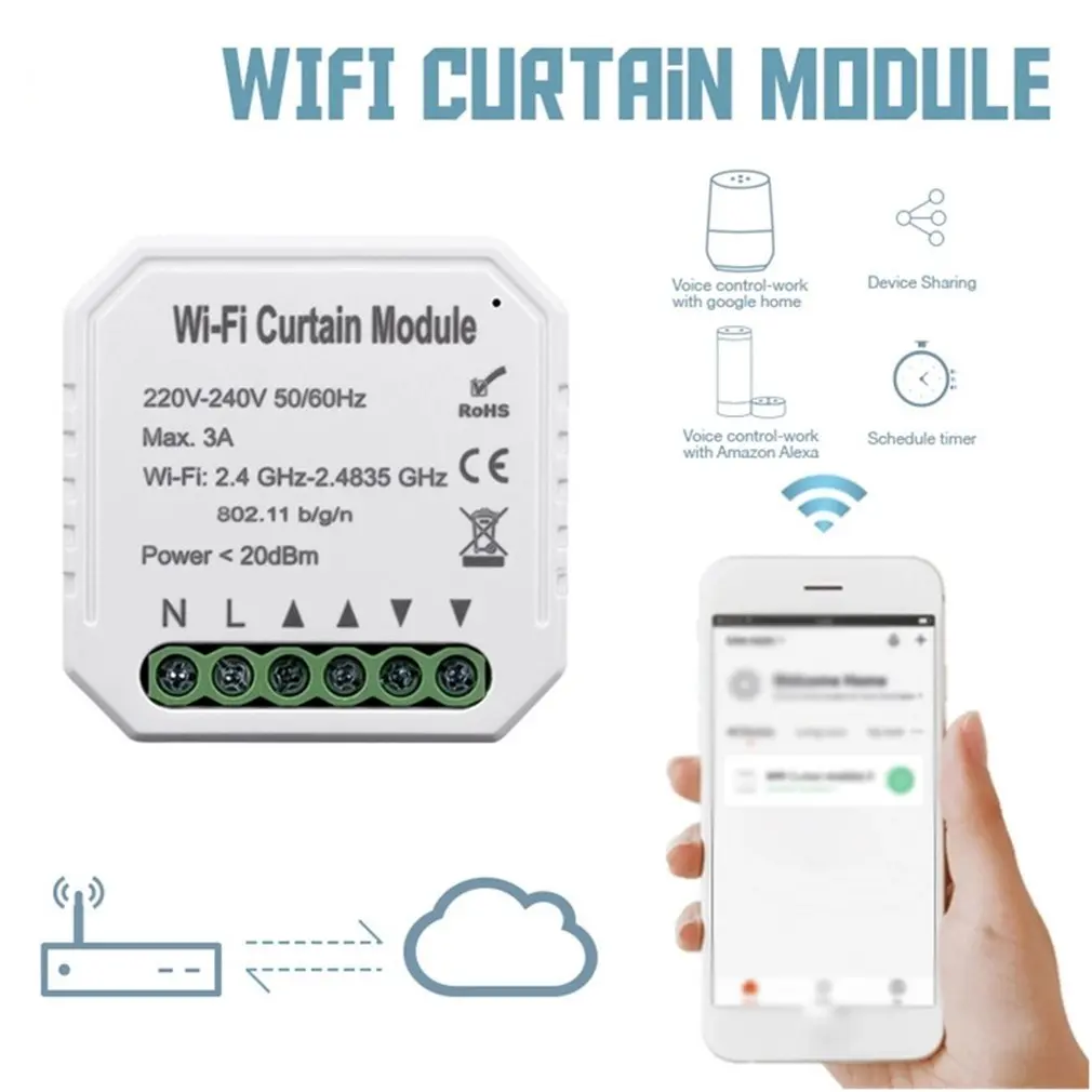 

Hot WiFi RF Smart Curtain Module Switch for Electric Roller Shutter Motor Wireless Remote Control Work for Alexa Google Home