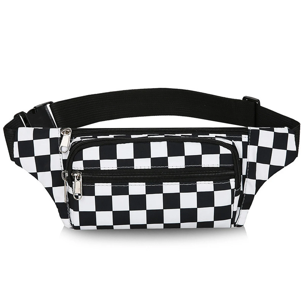 

Large Capacity Waterproof Outdoor Sports Waist Bag Men's and Women's Black and White Plaid Mobile Phone Bag Student Waist Bag