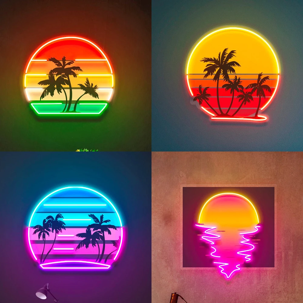 

Tropical Retro Vintage Sunset Palm Tree Artwork Led Neon Sign Light Custom Neon for Living Room Decor Decoration Neon Design