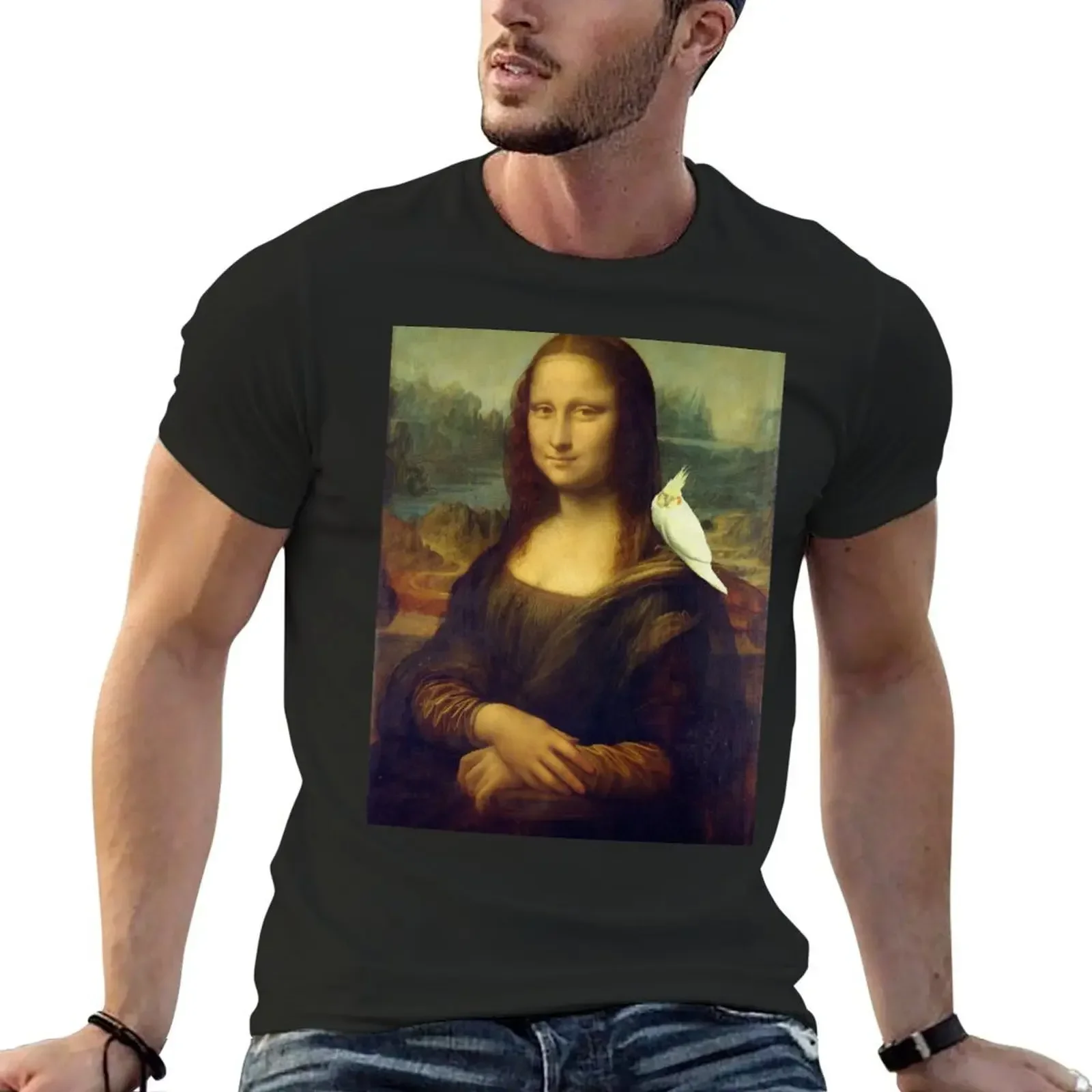 mona lisa had a cockatiel T-Shirt customizeds plus size tops clothes for men