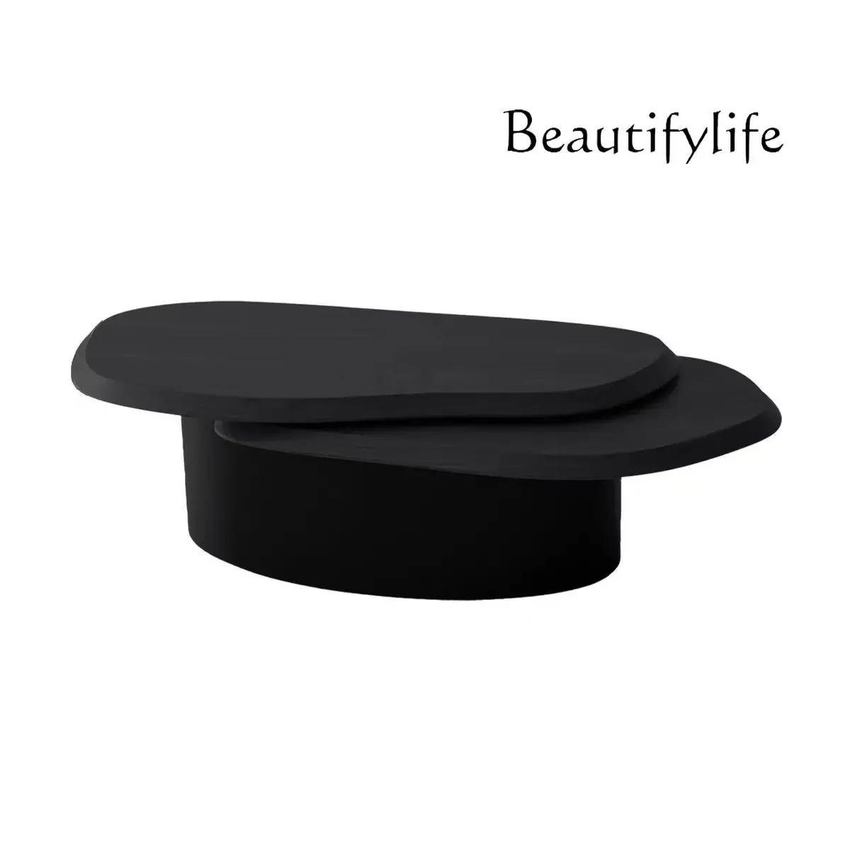 M New Medieval Style Coffee Table Living Room Household Small Apartment Solid Wood Coffee Table Black Minimalist Irregular