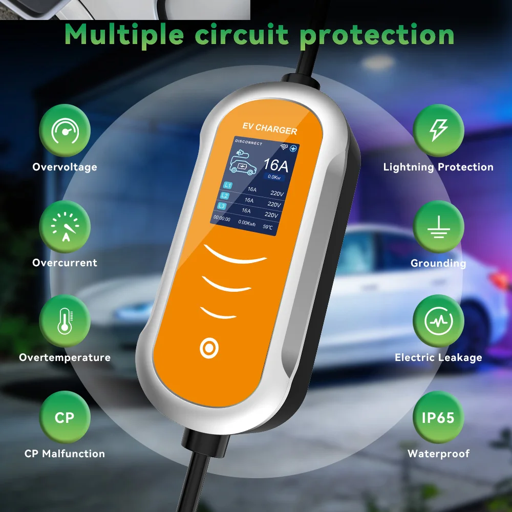 IPENGEN Typ2 11KW EV-Ladegerät Tragbar 5M Kabel 16A 3-Phasen IEC 62196-2 EVSE Ladebox mit Verzögerungsoption und APP-Steuerung – Detail 4