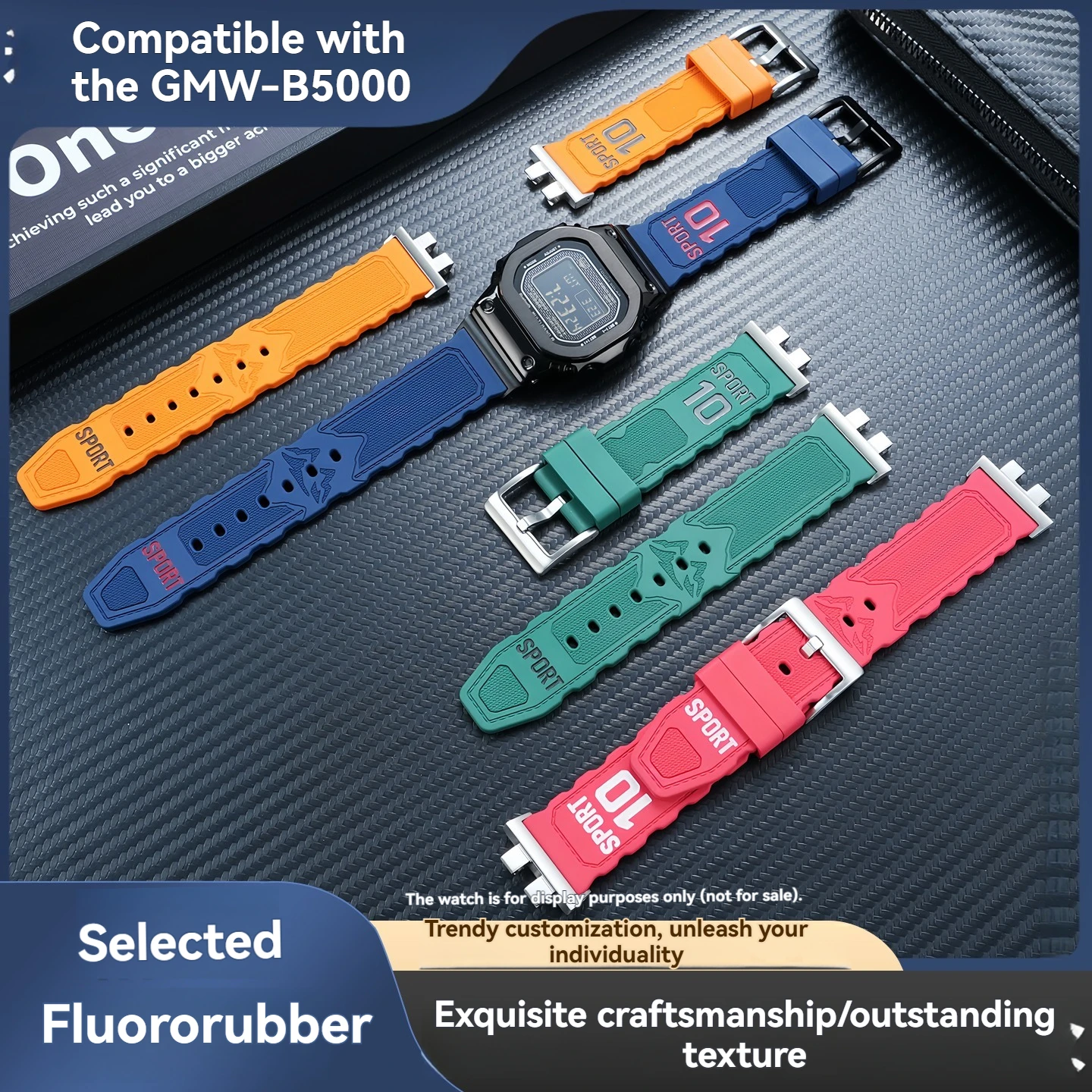 Suitable for Casio small silver block 3459 GWM_B5000 fluorine rubber sports watch watchband soft wristband accessories