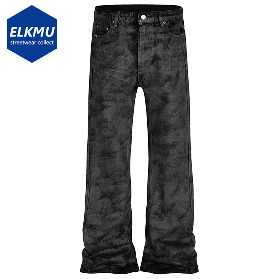 

Hi Street Men Flared Jeans Fashion Black Slim Denim Pants Streetwear Harajuku Hip Hop Jeans