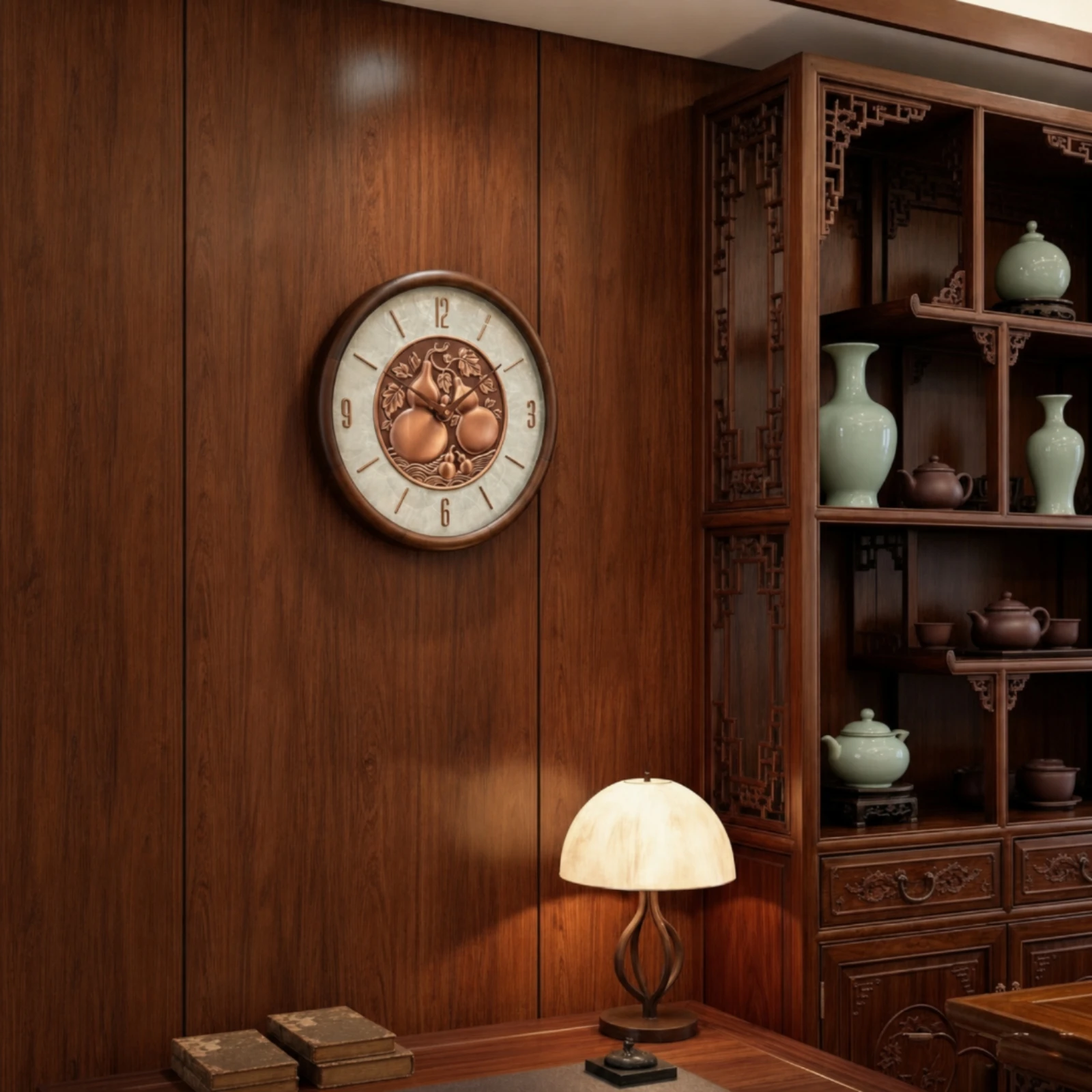 Decorative Wall Clock Copper-Colored Clock with Wood-Look Frame Textured Dial Easy to Read for Homeowners, Living Room, Office