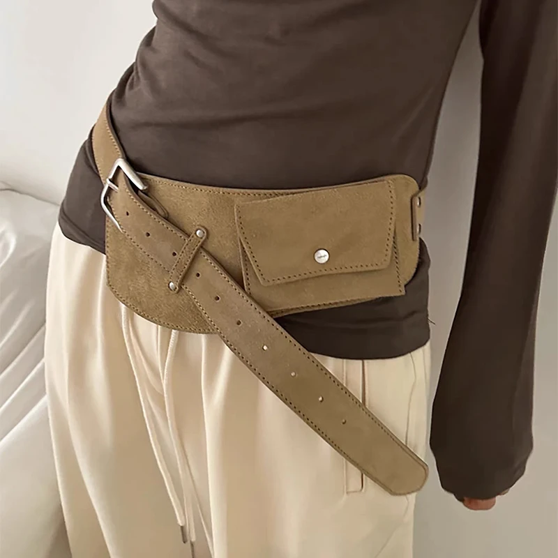 الكورية أزياء المرأة الخصر حقيبة الاتجاه البني قابل للتعديل بو الجلد المدبوغ الخصر حقيبة فتاة باردة تنوعا الزخرفية تنورة حقيبة محفظة نسائية للعملات المعدنية #1