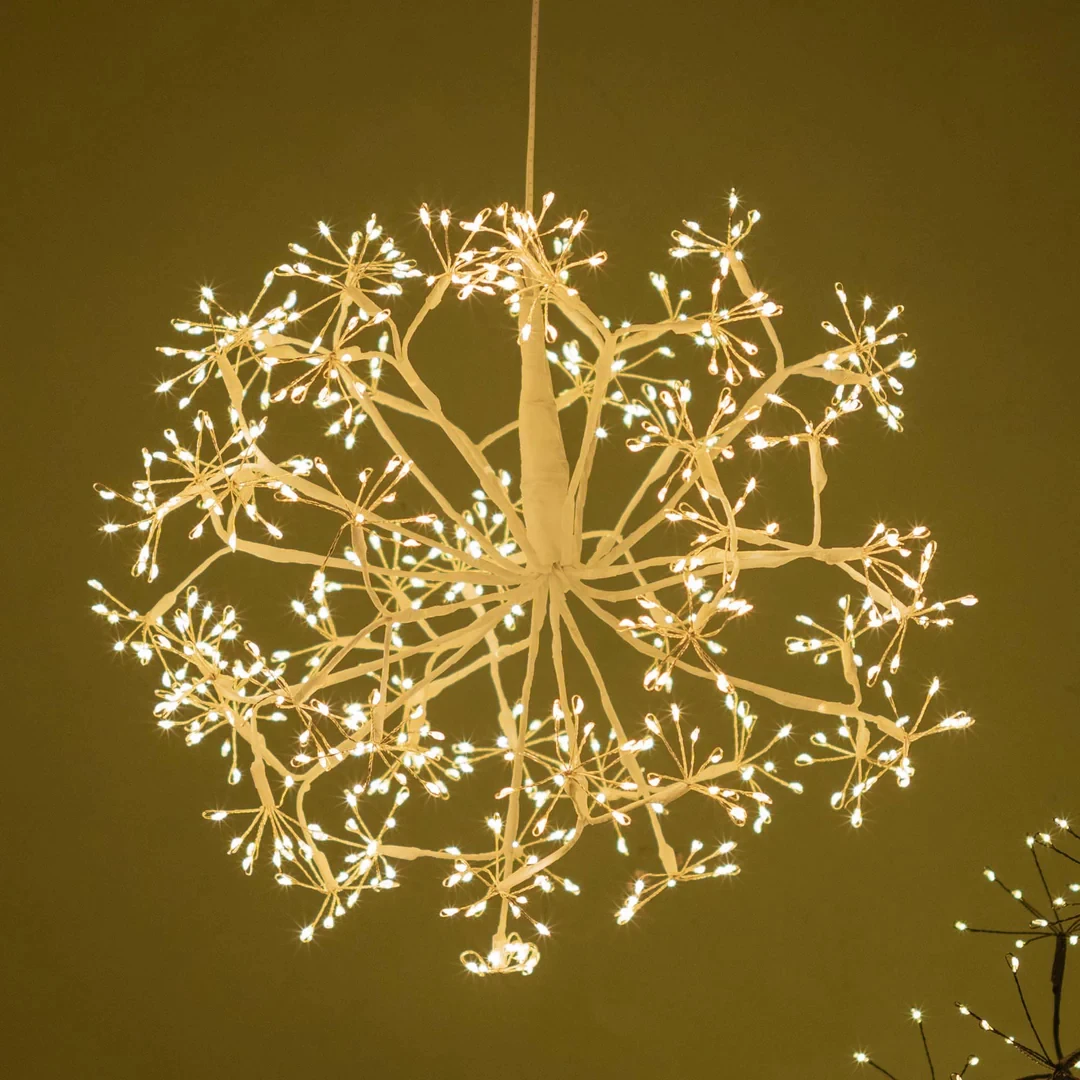 192LED Hanging Dandelion LED Light Outdoor Golden LED Firework Fairy Light Copper Wire Starburst String Light