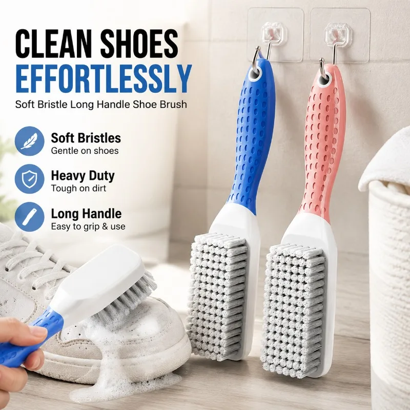 Dedicated Footwear Washer Scuff Free Soft Fiber Long Grip Shoe Scrub Powerful Stain Dissolver Household Daily  Sneaker