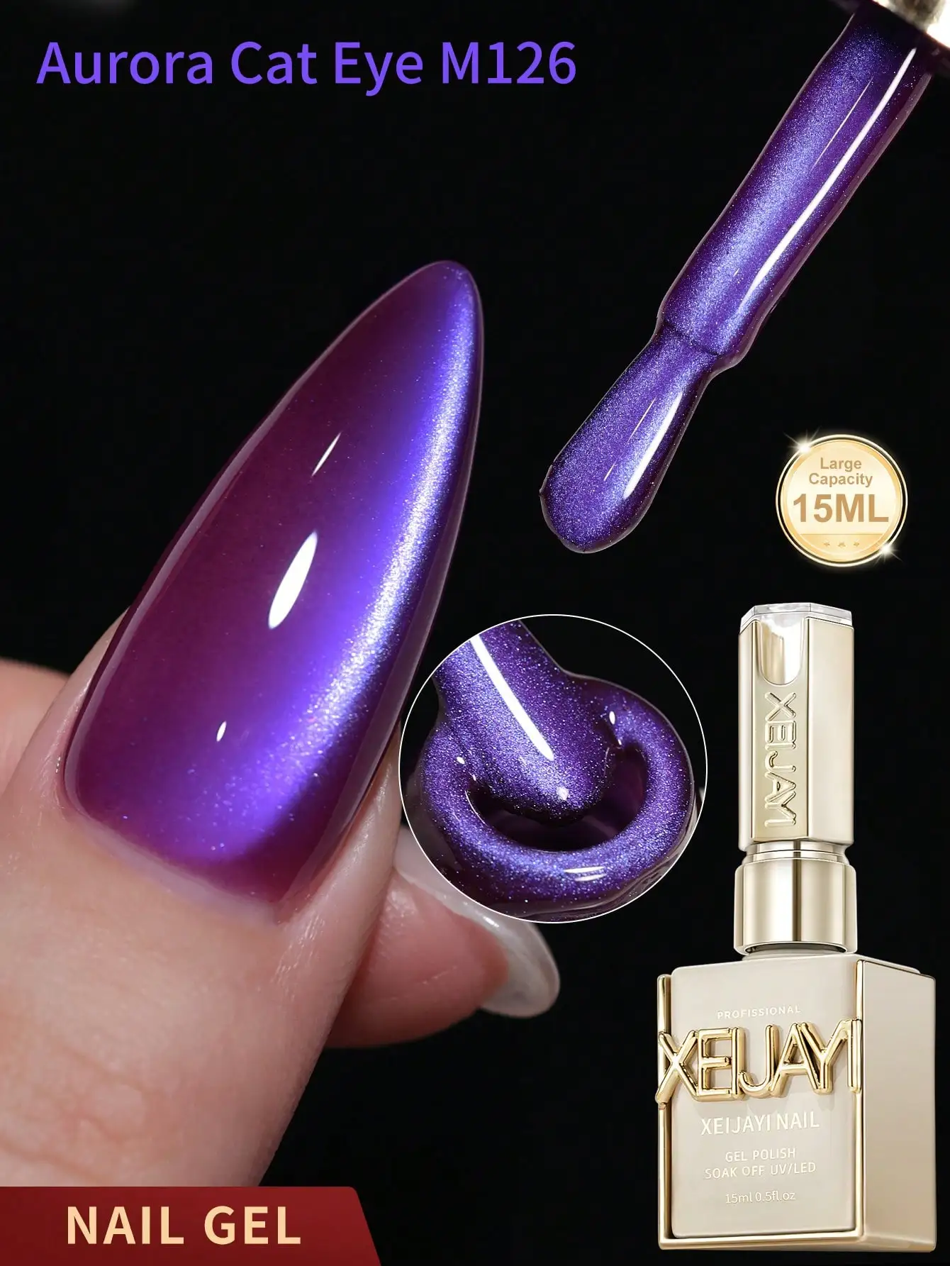 

1pc Aurora Cat Eye Gel Polish, Shimmery Purple Magnetic UV/LED Nail Gel with High Gloss & Long Lasting Effect
