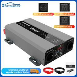 DATOUBOSS Pure Sine Inverter 12/24V to 110/220v Inverter DC to AC 2000W 50/60Hz EU Power Socket Type-C USB Interface LCD Display