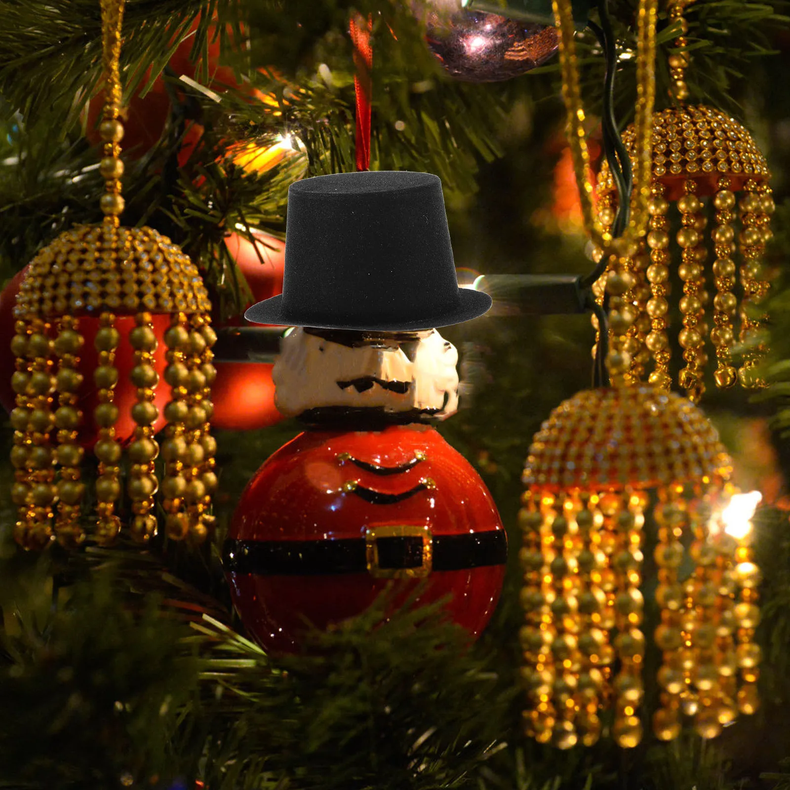 10Pcs Mini Black Top Hat Christmas Craft Kit DIY Festive Decorations Holiday Party Favors Home Desk Bookshelf Charm Ornaments