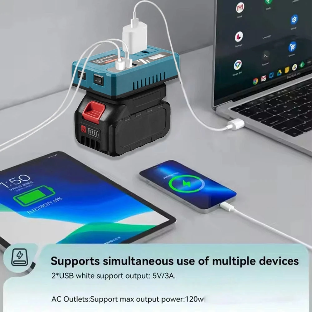 220V 120W Tragbarer Batteriewandler mit USB-Ladeanschluss für Makita 18V Akku und Dewalt 18V Akku, Ladeausgang – Detail 13