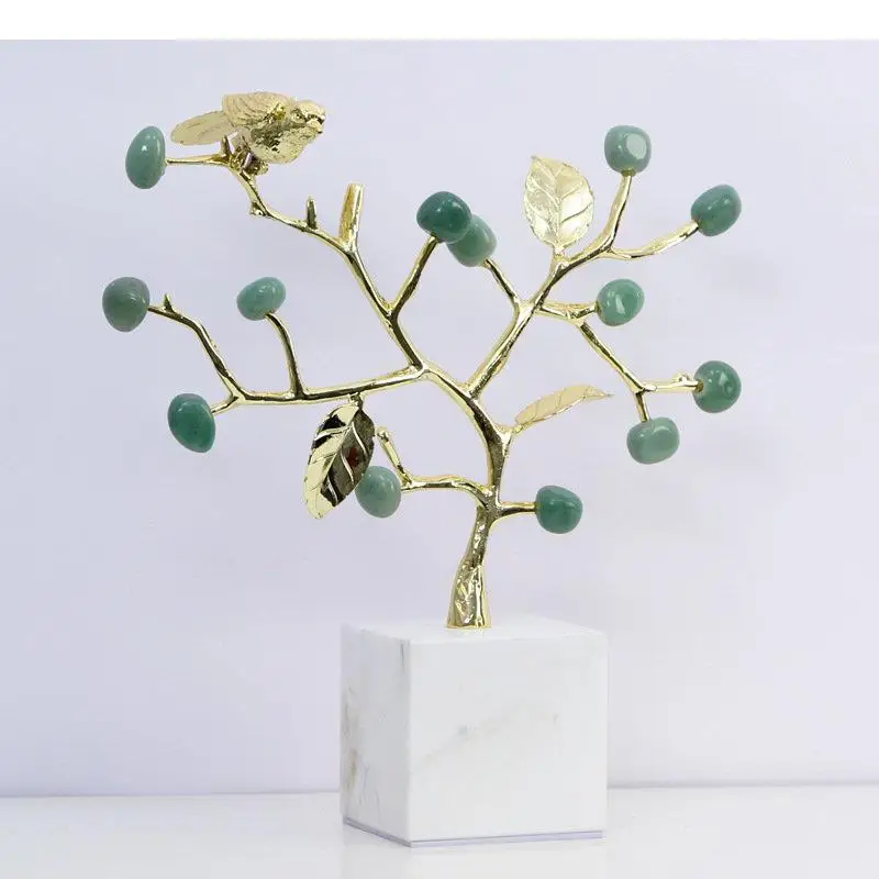 

Crystal Foliage Crafts Marble Base Golden Tree Statue Desk Decoration Gold-plated Brass Sculpture Room Aesthetics Decor