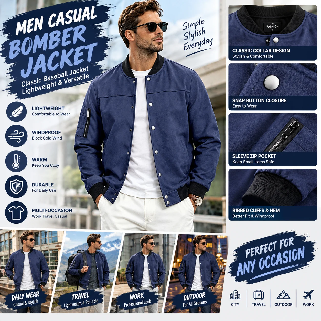 Mens Suede Jacket Stand Collar Button Up Casual Workwear Coat Autumn Winter Long Sleeve Vintage Outerwear