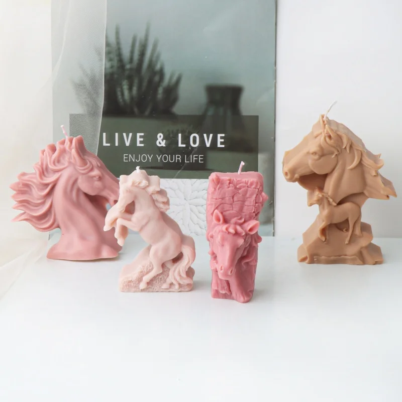 Flat Steed Candle Silicone Mold 3D Horse Head Gypsum Craft Making Bust Riding Sculpture Art Jumping Animal Poney Soap Mold