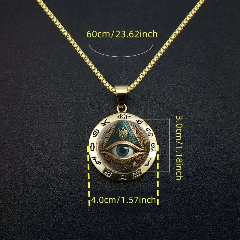 Ancient Egyptian Eye of Horus Glass Pendant Necklace, Hieroglyphic Text Round Charm, Vintage Bohemian Statement Jewelry Gift