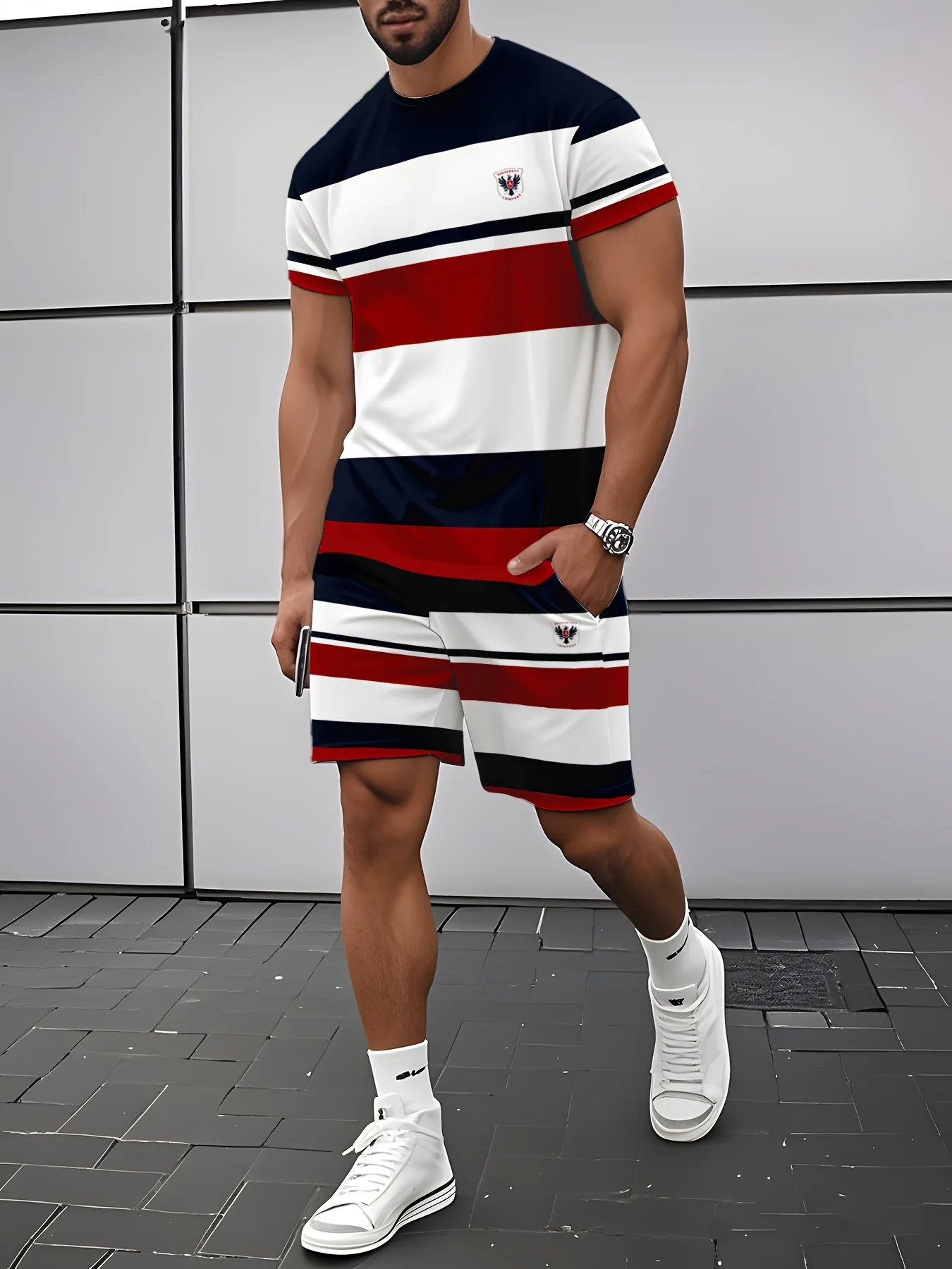 

The Casual And Fashionable 3D Striped Printed Summer Men's Wear Is A Comfortable Soft Polyester