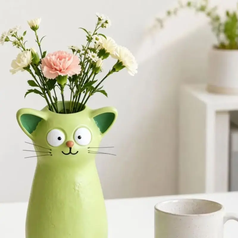 

Whisker Detail Flower Vase Quirky Cat Flower Vase for Desk 3d Resin Decorative Vase for Home Office Unique Cat Planter for Fresh