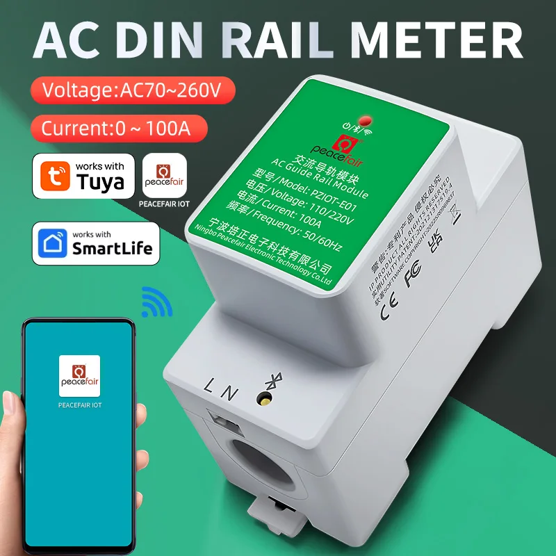 PZIOT-E01 Single Phase AC Electric Din Rail Wifi Smart Kwh Energy Meter Power Consumption Meters Wattmeter Voltmeter Ammeter