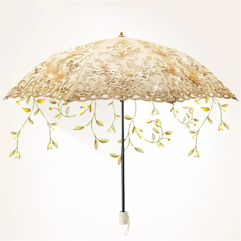 Umbrella female sun shade UV lace embroidery goddess Princess umbrella compact and portable umbrella dual-purpose