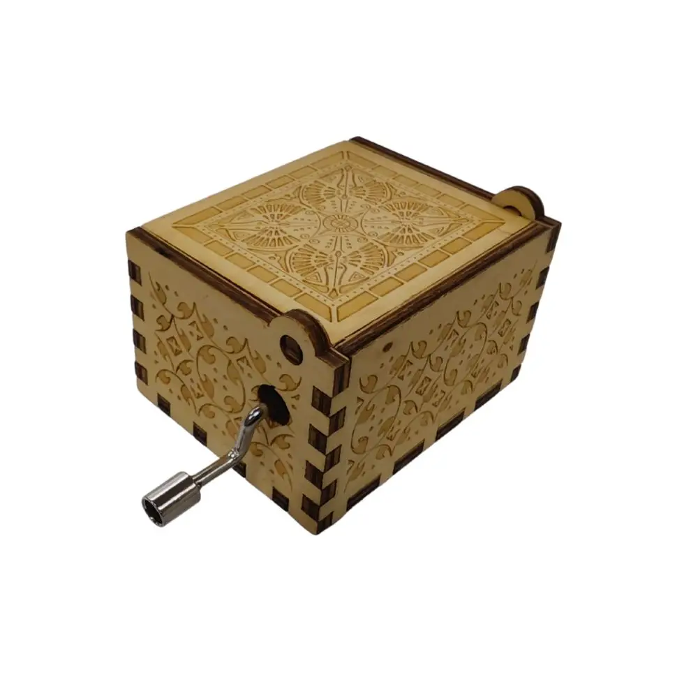 수동 크랭크 나무 빈티지 레이저 각인 작은 생일 발렌타인 테이블 장식 선물용 수면하는 사자 오르골