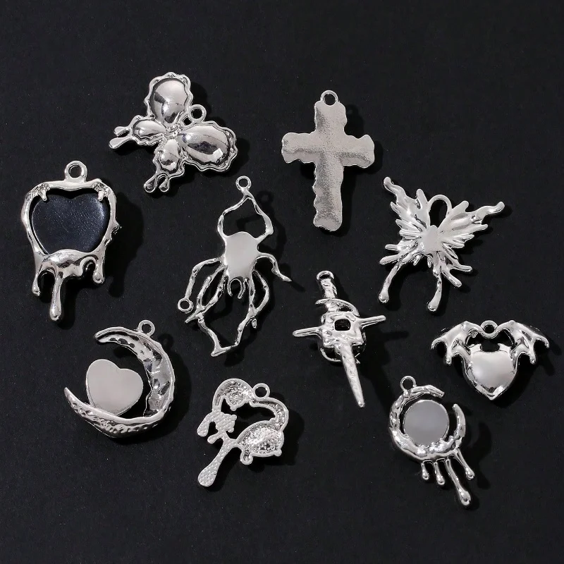 5 Pcs Black Color Y2K Set Black Butterfly Cross Love Zinc Alloy Pendant For Making Keychains  Necklaces Handmade DIY  Jewelry image 2
