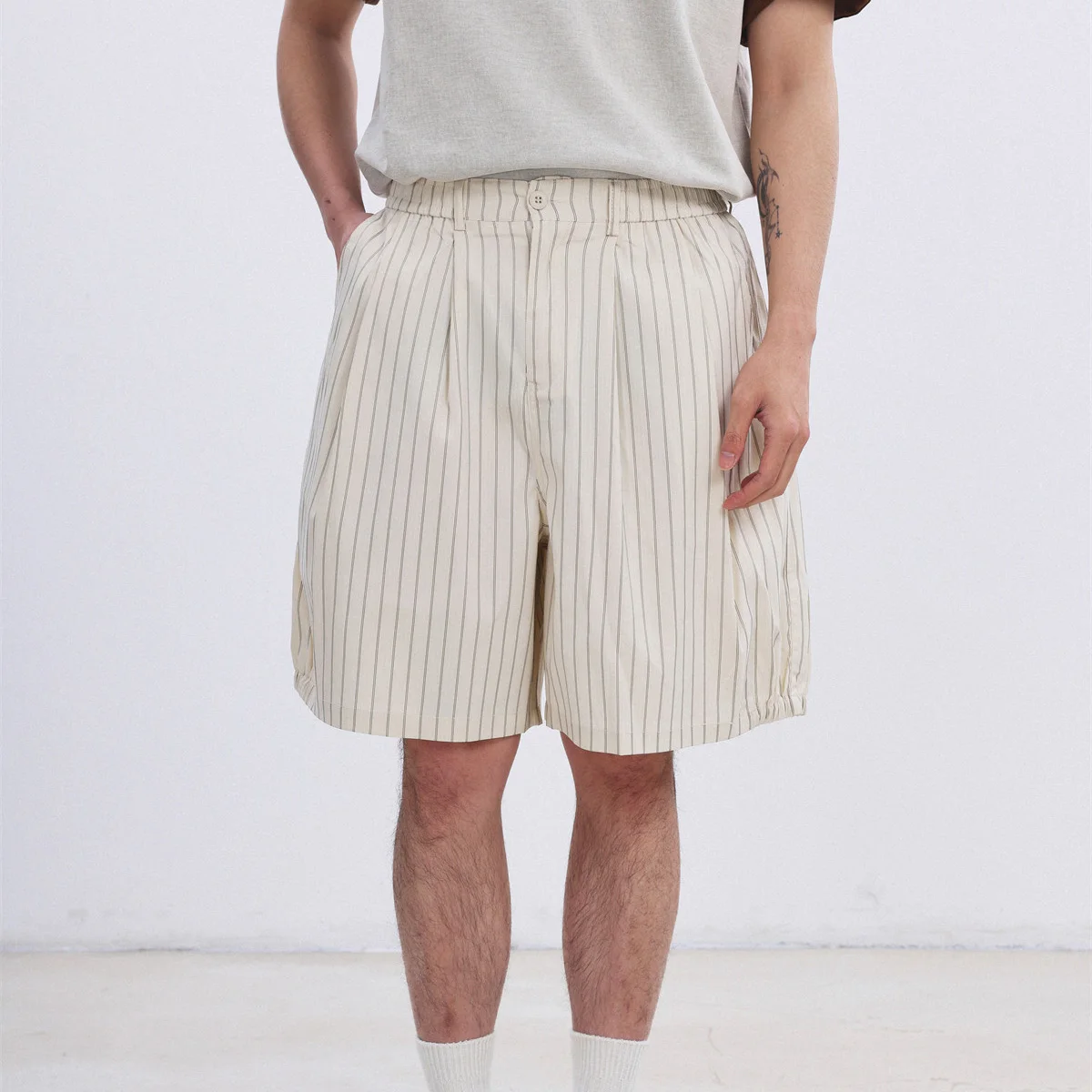 

Japanese Streetwear Cityboy Striped Loose Shorts Men Summer Vintage Fashion Casual Straight Shorts Pants