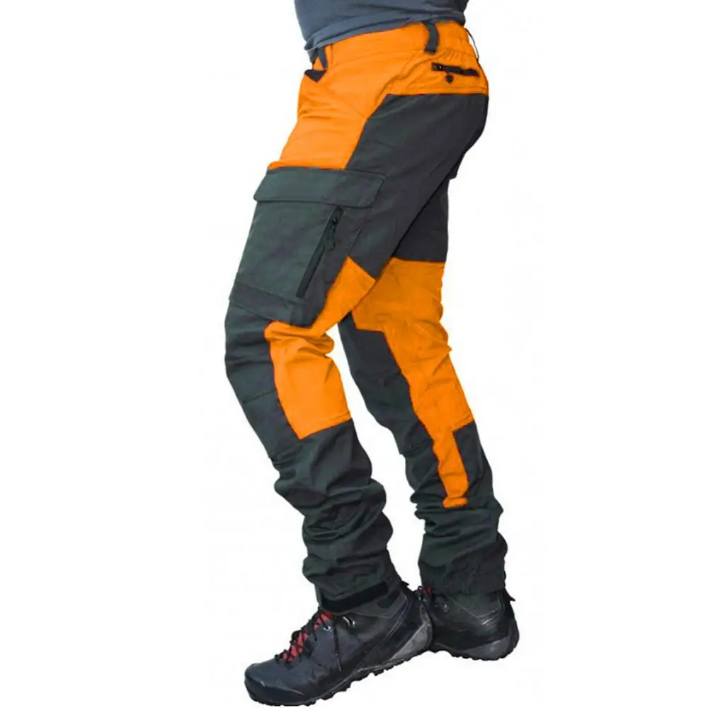 Casual Men Fashion Color Block Multi Pockets Sports Long Cargo Pants Work Trousers for Men