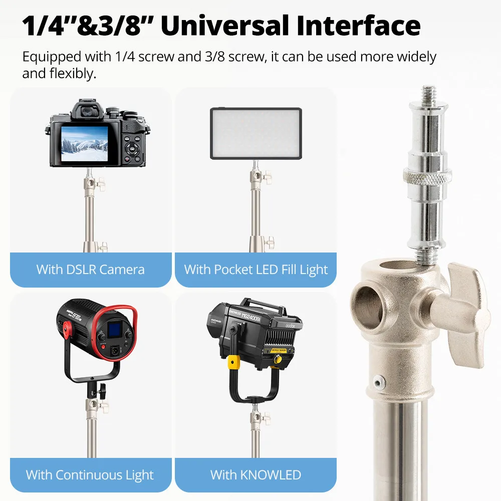 Trépied professionnel AMBITFUL 4M en acier inoxydable robuste avec vis 1/4'' et 3/8'', capacité de charge 10 kg, adapté aux flashs de studio et aux boîtes à lumière.