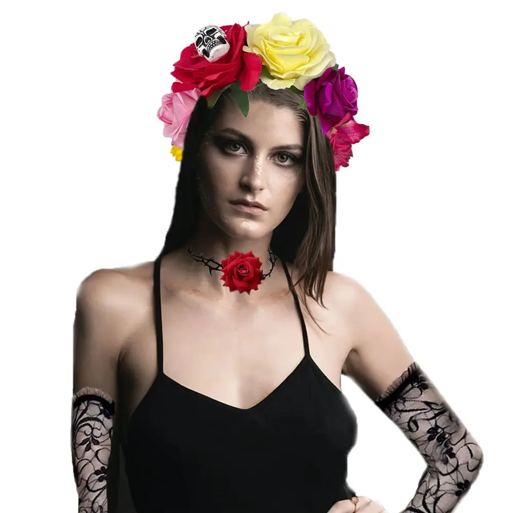 Mexicaanse Rose Flower Crown hoofdband feestkostuum foto rekwisieten dag van de dode zendspoel Boho Halloween hoofddeksels voor vrouwen