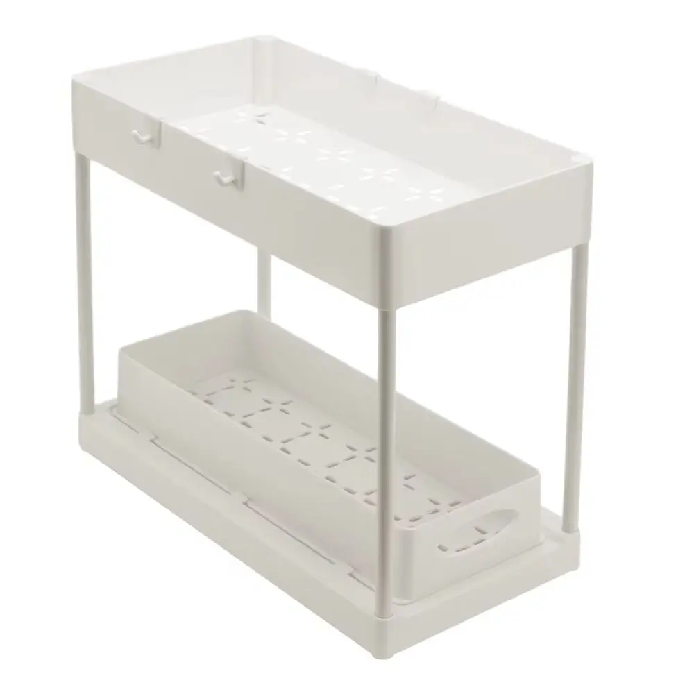 White 2 Tier Sliding Under Sink Storage Rack