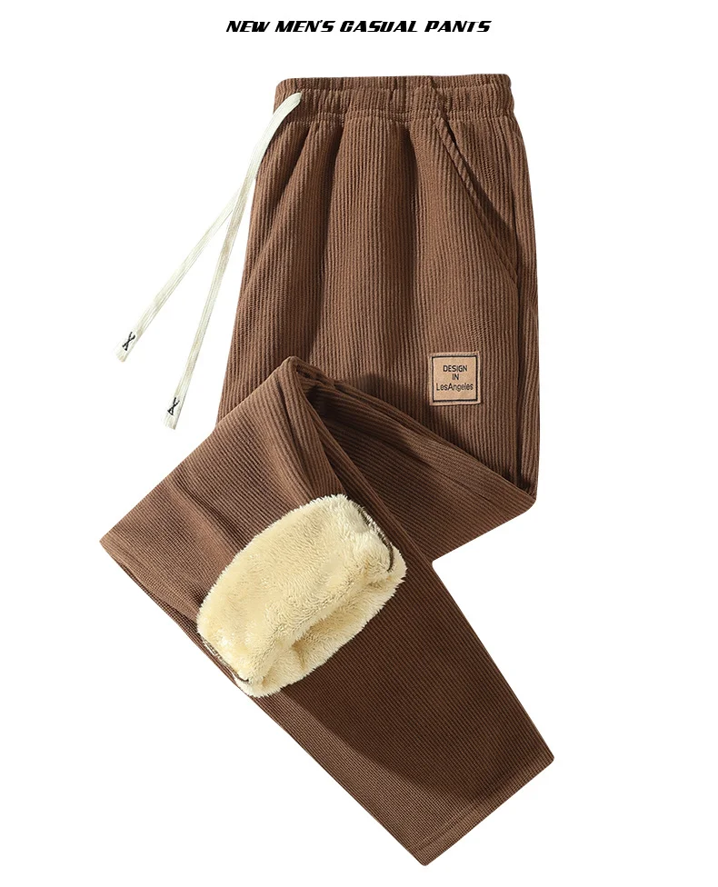 Herren Cordhose mit Fleecefutter, Weites Bein, Winter-Warm, Dick, mit Kordelzug, Gerade Hose, Lässige Weite Baggy-Sweatpants, Streetwear – Detail 6