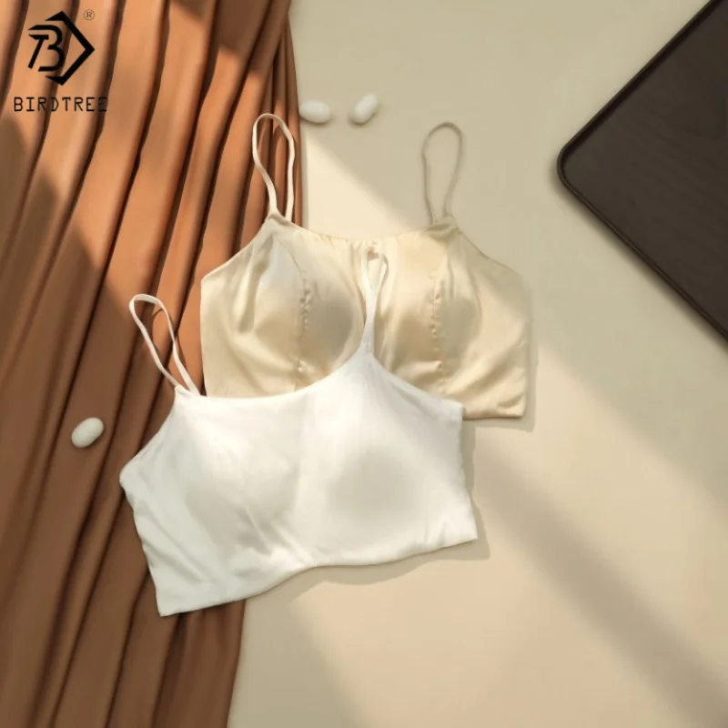 

Birdtree 93% Silk 7% Spandex Women Bra, Everyday Satin Full Cup Skin Friendly Bralette,Summer Fall Underwear A5O614JF
