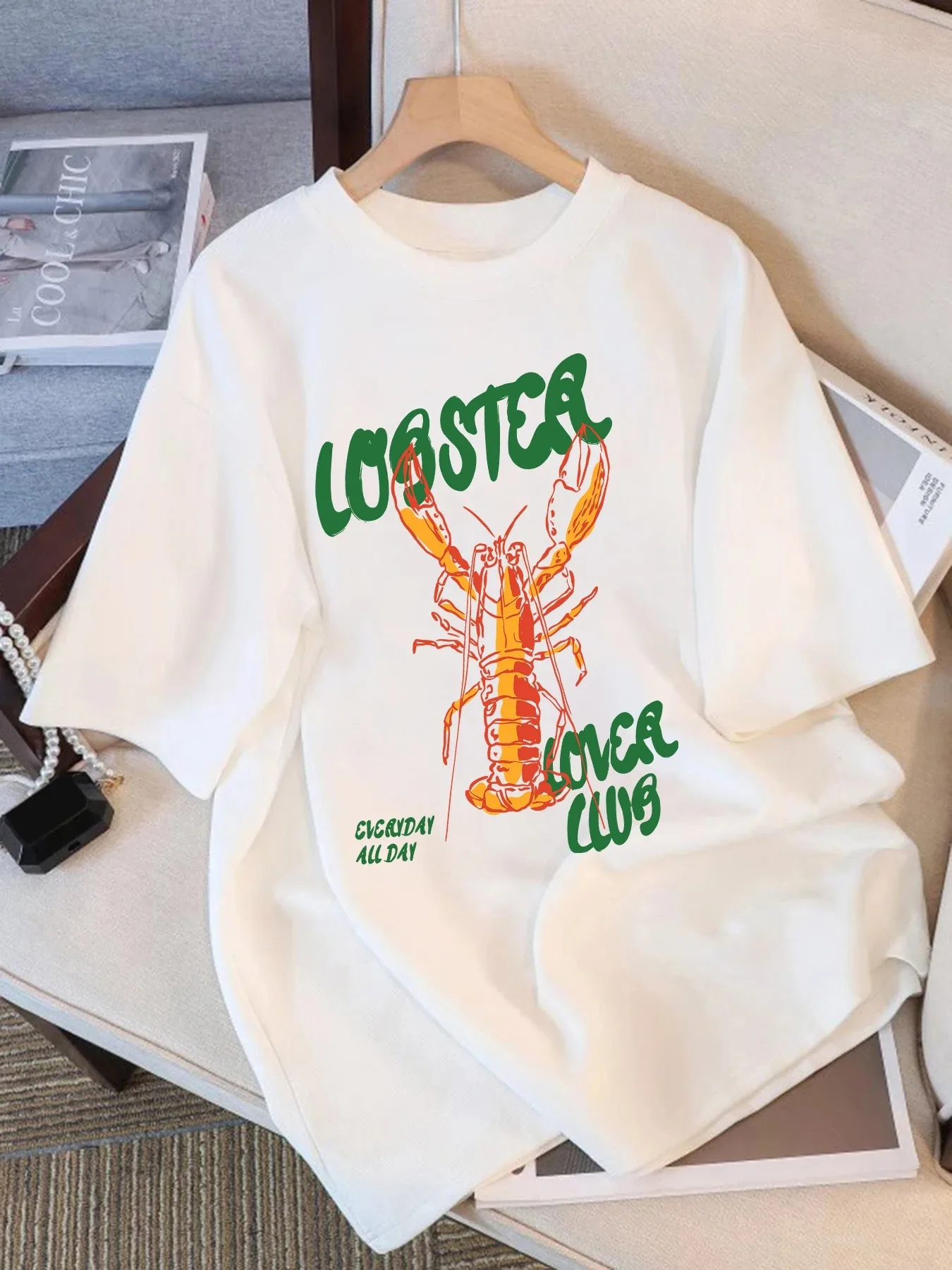 Modern Lobster Lover Club Graphic T-Shirt Everyday All Day Print Harajuku Style Retro Aesthetic Streetwear Summer Top Art