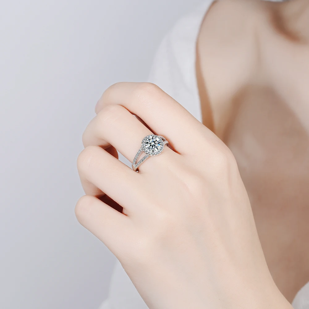 D Color Round Moissanite Halo Ring 925 Sterling Silver Trendy Elegant Finger Rings For Women Wedding Fine Jewelry Anillo MSR0088