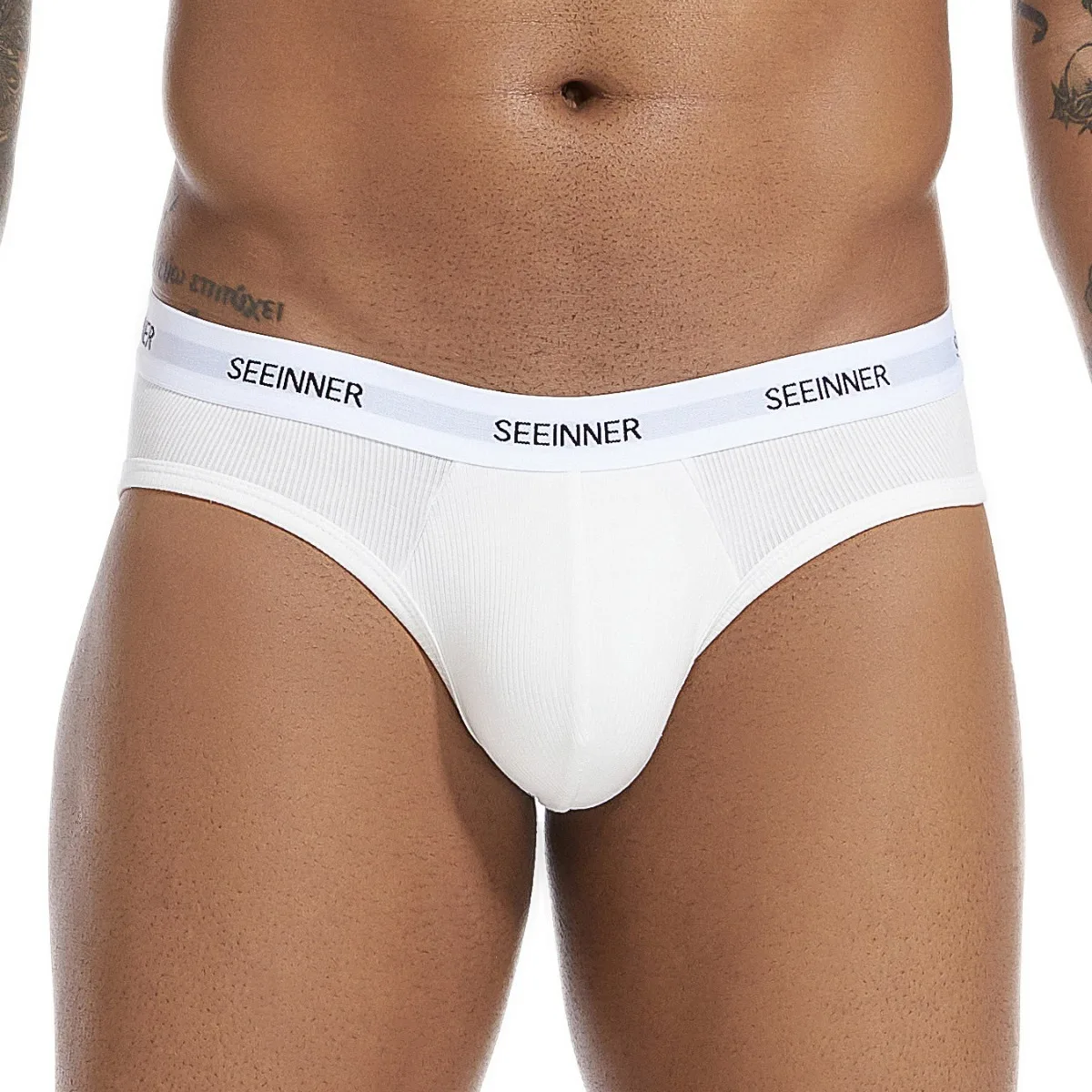 Men's Brief Underwear Ribbed Cotton Underpants Comfort Breath Trunks Youth Low Waist U Convex Pouch Boxer Shorts Student Panties