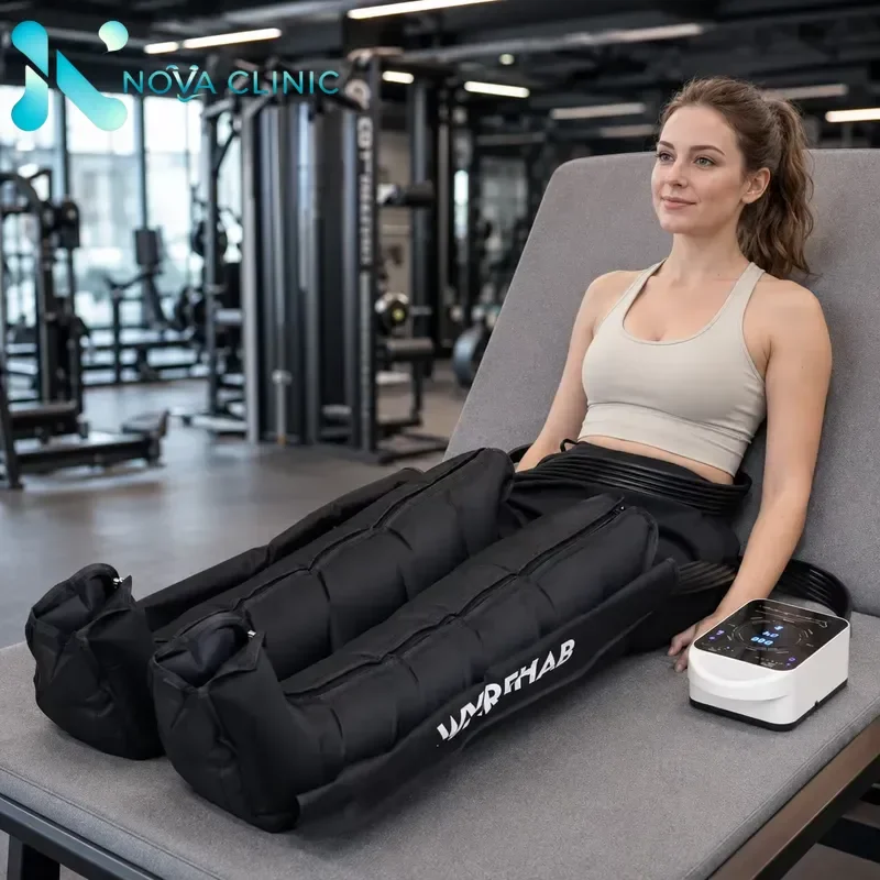 RCW VU Leg Air Wave Compression Massage Machine 6 Airbags Portable Rechargeable for Gym Workout Recovery Circulation