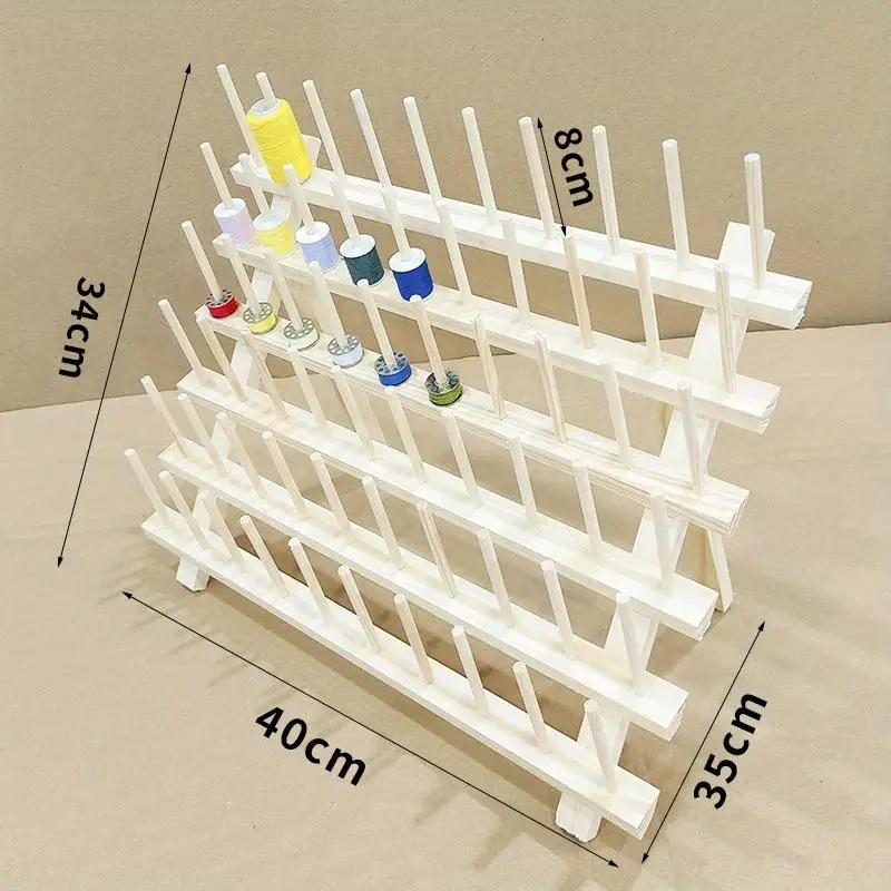 1 Pc Sew Tech Thread Rack Bright White Wood Thread Holder with 60 Pegs and Extra 10 Long Pegs Sewing Embroidery Thread Stand
