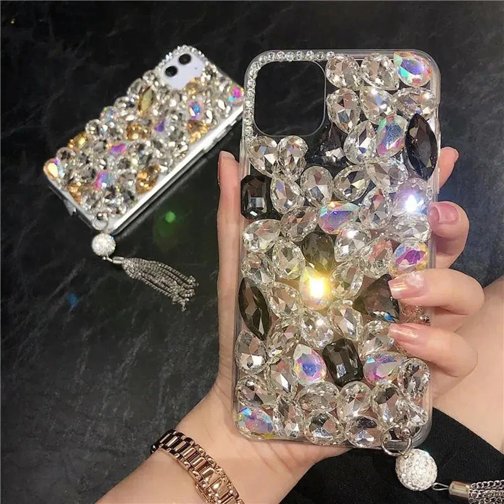 Luxury Bling Diamond Manual Phone Case, Cover with Metallic Tassel Pendant, for Huawei P50Pro, P40, Mate 30, Honor 9X, 50, 60Pro