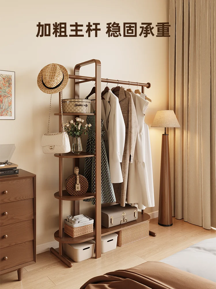 Solid wood floor coat rack, household multi-layer storage entrance bedroom with cloth pocket hanging bag  hanger