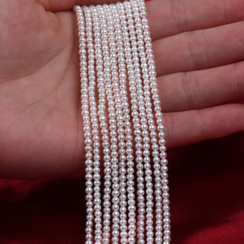 2.5-3mm AA Natural White Loose Beads Freshwater Round Pearl Strand