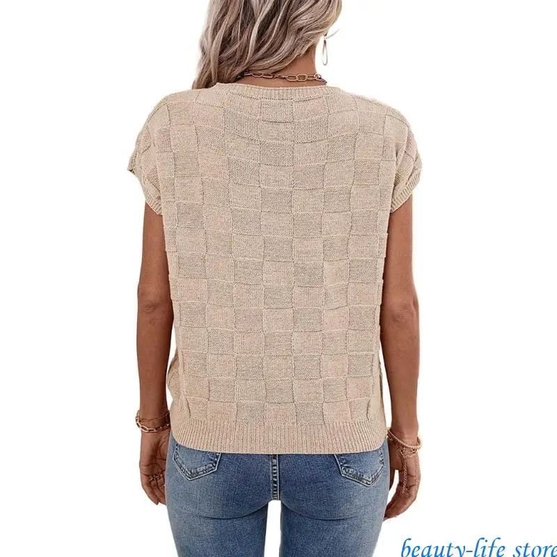 

Modern Women'sShort Sleeve Sweaters Tops Solid Round Neck Knit Casual Soft Pullover Shirt 517D