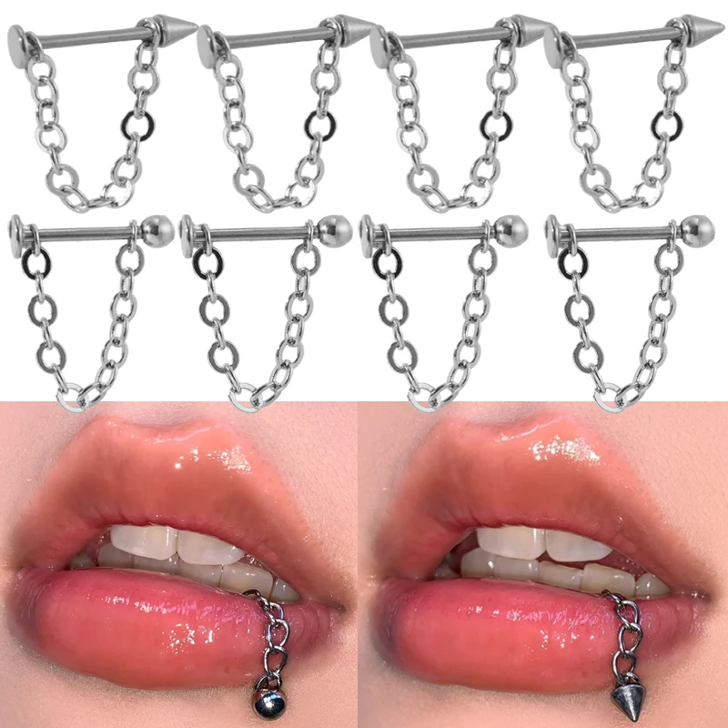 الفولاذ المقاوم للصدأ سلسلة الشفاه مسمار الشرير الحد الأدنى أقراط الغضروف ترصيع انفصال سلسلة الشفاه خواتم للنساء الرجال مجوهرات هدايا