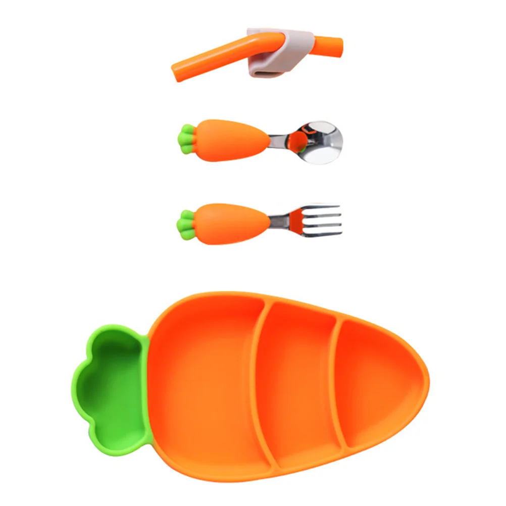 Carrot Plate Toddler Utensils Kids Forks Baby Feeding Supplies Infant Spoons Flatware Plates